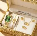Elegante orologio quarzo quadrato quadrante verde e set gioielli cuore per donna. - Set Orologio al Quarzo e Gioielli 5 Pezzi (31) / Cassa Oro Quadrante Verde