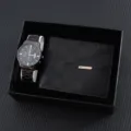 Men black quartz watch and wallet gift set stylish metal timepiece with fashion wallet box - Style Seven (Watch + Wallet + Box)