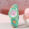 Orologio al quarzo in silicone con fiore 3D carino per bambini con numeri colorati e lancette - Taglia unica / Fiore Verde