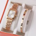 Squisito orologio al quarzo in oro rosa e bracciale coordinato con lettere in confezione. - Orologio Cassa Oro Rosa con Bracciale Lettere LOVE / Set di Gioielli (Senza Scatola)