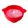 Rode opvouwbare siliconen magnetron popcorn kom met transparante deksel en handvat. - Rood
