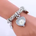 Fashion rhinestone heart quartz watch for women alloy bracelet wrist watch elegant daily gift! - Silver