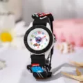 Orologio cartoon per bambini con quadrante colorato e cinturino in silicone nero. - Taglia unica / Stile Racing Bianco e Nero (41)