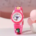 Orologio rosa in silicone per bambini con auto cartoon, quadrante carino per imparare. - Rosa e Bianco Auto Cartone Animato