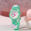 Orologio in silicone per bambini con unicorno, cinturino verde menta e quadrante. - Verde Menta Unicorno