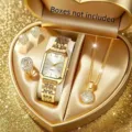 Orologio donna quarzo set gioielli diamante lusso con collana in oro e bellissimo anello. - Scatola A Cuore Orologio Con Strass E Set Di Gioielli Da 4 Pezzi (29) / Oro con Quadrante Bianco