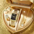 Orologio donna al quarzo e set di gioielli con ornamenti di diamanti finitura oro - Orologio Con Quadrante Nero Alla Moda Strass E Set Di Gioielli Da 4 Pezzi (30) / Oro Con Quadrante Nero