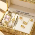 Lusso orologio al quarzo con strass oro e set regalo gioielli cuore donna elegante - Set Orologio al Quarzo e Gioielli 5 Pezzi (32) / Cassa Oro Quadrante Rosa