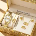 Orologio al quarzo dorato di lusso e set di gioielli con doppio cuore per donne. - Set Orologio al Quarzo e Gioielli 5 Pezzi (33) / Cassa Oro Quadrante Bianco