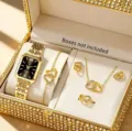 Lusso donne strass orologio al quarzo e set gioielli cuore con collana orecchini. - Set Orologio al Quarzo e Gioielli 5 Pezzi (34) / Tutto Oro