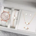 Set regalo orologio da polso donna gioielli braccialetto stella collana orecchini anello bianco - Stile 12 (Senza Confezione Regalo)