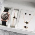 Vista dettagliata orologio donna al quarzo e set gioielli stella nera in scatola regalo. - Stile 11 (Senza Confezione Regalo)