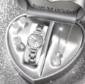 Fashion rhinestone quartz watch necklace earrings ring jewelry set for women detail view - Silver Heart Box 4-Piece Set