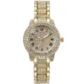 Luxury gold rhinestone womens bracelet watch with sparkling crystal dial and elegant Roman numerals. - B1