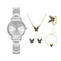 Women fashion watch and butterfly jewelry set quartz watch necklace earrings ring bracelet - Silver Butterfly Set
