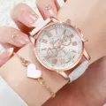 Elegante orologio da donna al quarzo con cinturino in pelle bianca e bracciale a cuore. - Stile 6 (Senza confezione regalo)