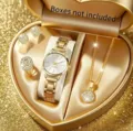 Luxury gold watch and jewelry set with sparkly rhinestones for stylish women gift. - Gold Heart Box 4-Piece Set