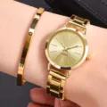 Gold quartz watch and love bangle set for women fashion elegant wrist watch jewelry accessory - Gold LOVE Bracelet Set