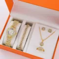 Lusso oro strass orologio bracciale collana orecchini anello set regalo 5 pezzi donna. - Set Gioielli Quadrifoglio (62) / Senza Confezione Regalo / Oro