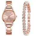 Rose gold quartz watch and sparkling heart crystal bracelet set for women detail view - Rose Gold Heart Bracelet Set