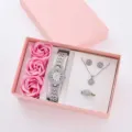 Set regalo orologio quarzo strass donna con collana orecchini anello rose rosa. - Taglia unica / Set Scatola Regalo Rosa Gioielli (55) / Oro