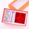 Set orologio donna al quarzo con strass, bracciale coordinato e scatola regalo. - Taglia unica / Set Scatola Regalo Rosa Gioielli (53) / Oro rosa