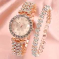 Rose gold rhinestone women watch bracelet set butterfly dial sparkling crystal jewelry gift - Rose Gold Butterfly Watch and Bracelet Set