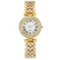 Orologio donna lusso oro strass quarzo con numeri romani e lunetta scintillante. - Oro