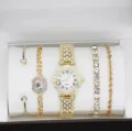 Orologio da donna al quarzo con strass dorati e set regalo 4 bracciali di lusso. - Set Gioielli 5 Pezzi (39) / Oro