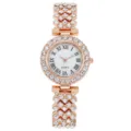 Elegant rose gold rhinestone women quartz watch with Roman numerals fashion ladies wristwatch. - Rose Gold