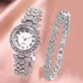 Set orologio al quarzo con strass argento e bracciale abbinato da donna, regalo elegante. - Set Orologio Bracciale (34) / Argento