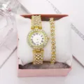 Set di orologio al quarzo con strass dorati e bracciale da donna con confezione regalo. - Set Orologio Bracciale (49) / Senza Confezione Regalo / Oro