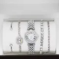 Set orologio e bracciali con strass da donna lusso quarzo cofanetto regalo elegante - Set orologio bracciale multi-stile (40) / Set Senza Scatola Regalo / Argento (Zirconia Bianca)