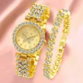 Luxury women rhinestone gold watch and bracelet set elegant crystal quartz watch gift for her - Gold Butterfly Watch and Bracelet Set