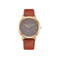 Orologio da polso al quarzo da donna con cinturino in pelle marrone, cassa dorata e dettaglio. - Stile Solo Orologio (Y015) / Marrone