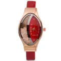 Orologio al quarzo donna cinturino pelle rossa cassa ovale oro rosa quadrante glitter - Taglia unica / Orologio al Quarzo a Sabbia Mobile / Rosso