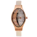 Dettaglio orologio donna al quarzo, cassa oro rosa ovale, quadrante cristalli, cinturino bianco. - Taglia unica / Orologio al Quarzo a Sabbia Mobile / Bianco