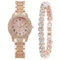 Set orologio al quarzo con strass oro rosa e bracciale cuore, regalo gioielli donna cristallo. - Set Orologio e Gioielli con Strass (15) / Set Gioielli (Senza Scatola) / Oro rosa