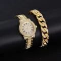 Set di gioielli con orologio da polso al quarzo da donna dorato con bracciale coordinato. - Set Orologio e Gioielli con Strass (11) / Set Gioielli (Senza Scatola) / Oro