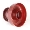 Red plastic baking donut cutter mold, durable hollow pastry tool for kitchen DIY use. - Round Donut / Coffee