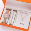 Lussuoso set regalo gioielli orologio strass oro rosa bracciale collana anello box. - Set di gioielli e orologio da 5 pezzi (2) / Senza Scatola / Oro rosa