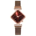 Orologio da polso da donna al quarzo a rombo oro rosa con cinturino in maglia magnetica. - Solo orologio / Rosso