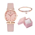 Elegante set regalo con orologio al quarzo rosa e bracciale con stelle e scatola per donna. - Stile Oro Rosa Rosa (Rosa Con Bracciale E Scatola)