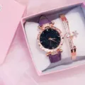Set regalo elegante orologio da donna al quarzo e bracciale con quadrante stellato. - Orologio+Bracciale / Viola