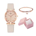 Set regalo orologio donna e bracciale alla moda con movimento al quarzo e scatola - Stile Oro Rosa Beige (Beige Con Bracciale E Scatola)