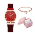 Set orologio donna maglia magnetica rosso con bracciale oro rosa e confezione regalo moda. - Orologio + Bracciale + Scatola / Rosso