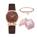 Set regalo orologio da polso donna al quarzo e bracciale con quadrante marrone e scatola. - Stile Oro Rosa Marrone (Marrone Con Bracciale E Scatola)