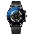 Orologio uomo quarzo cinturino maglia elegante tempo libero affari impermeabile lusso - Cinturino in Maglia Nera (Quadrante Sfumato Blu Profondo)