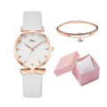 Orologio donna bracciale set regalo oro rosa cinturino bianco elegante moda casual - Stile Oro Rosa Bianco (Bianco Con Bracciale E Scatola)
