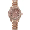 Elegante orologio al quarzo donna strass oro rosa con bracciale e quadrante in cristallo. - Solo orologio / Oro rosa